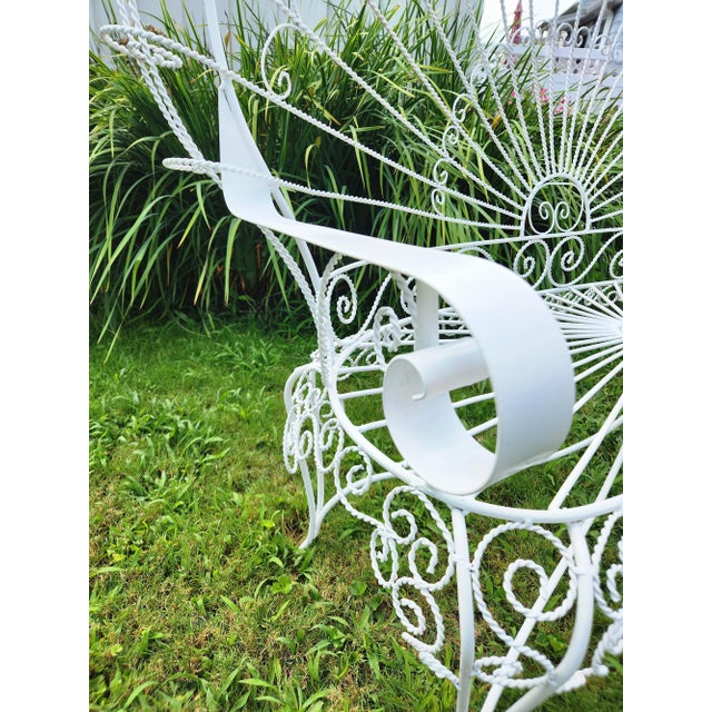 Mid-Century Modern Vintage White Metal Salterini Style Peacock Settee For Sale - Image 3 of 12