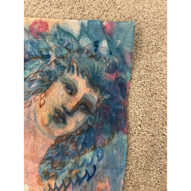 Ethereal Watercolor Style, Crowd of Faces Decorative Textile Artwork Signed Saint Amant For Sale - Image 12 of 16