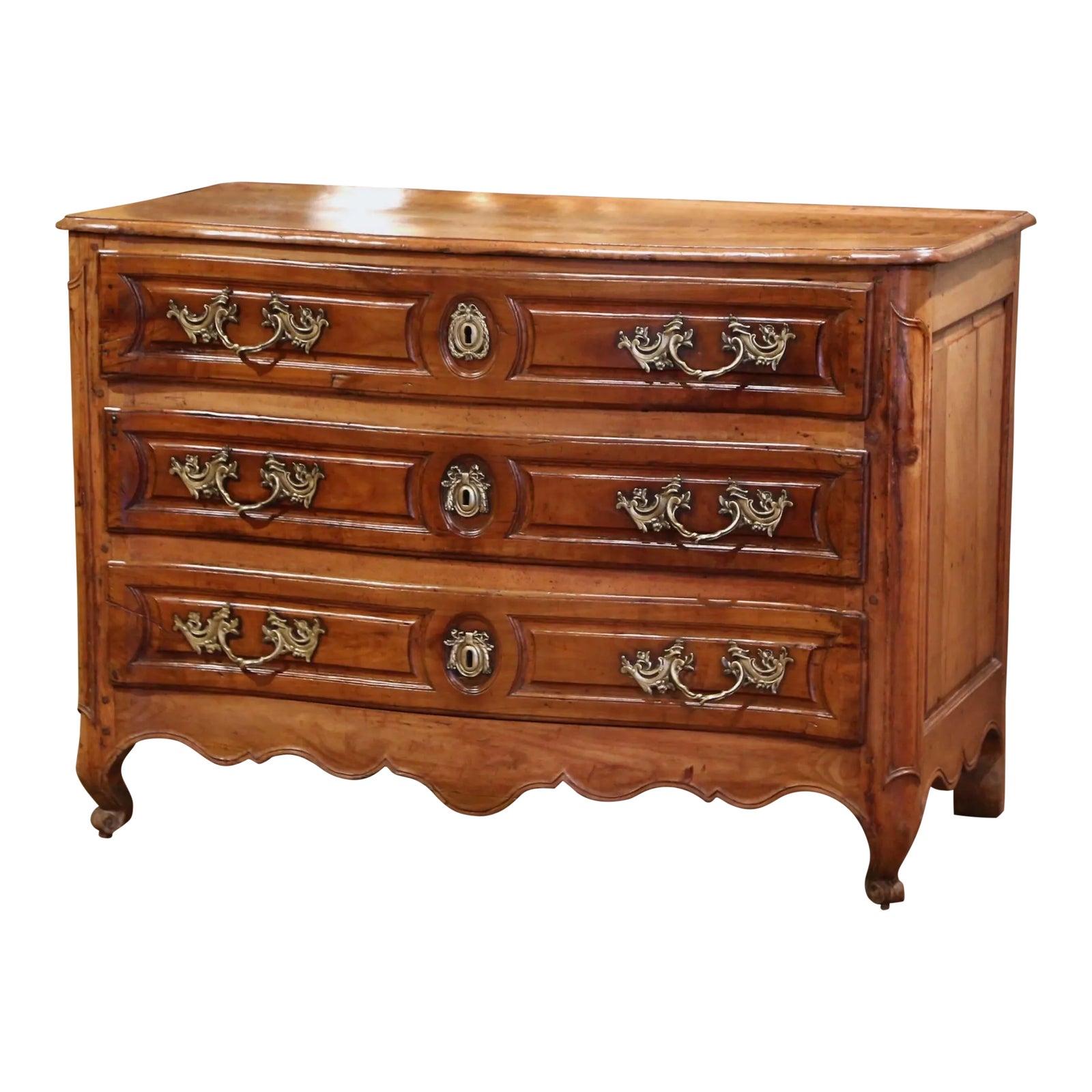 Mid-18th Century French Louis XV Carved Walnut Three Drawer Commode ...