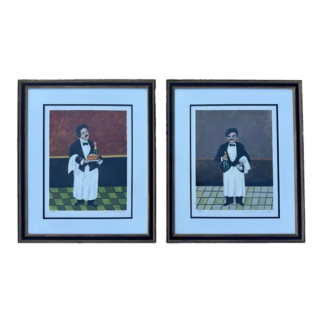 Pair of Guy Buffet Signed LTD Edition Lithographs – “Jean Pierre” & “The Waiter" For Sale