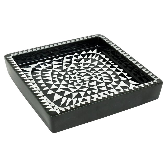 Black & White Ceramic Domino Plate by Stig Lindberg for Gustavsberg, Sweden, 1950s For Sale