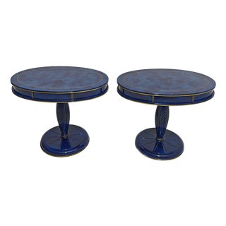 Vintage Bedside Tables in Blue Wood with Lapis Lazuli Effect by Annibale Colombo, 1980s, Set of 2 For Sale