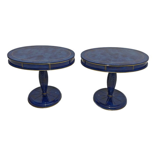 Vintage Bedside Tables in Blue Wood with Lapis Lazuli Effect by Annibale Colombo, 1980s, Set of 2 For Sale