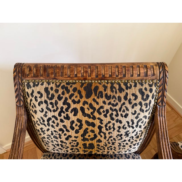 Vintage Pair of Louis XVI-Style Carved Fauteuil Armchairs in Leopard Print For Sale - Image 12 of 12