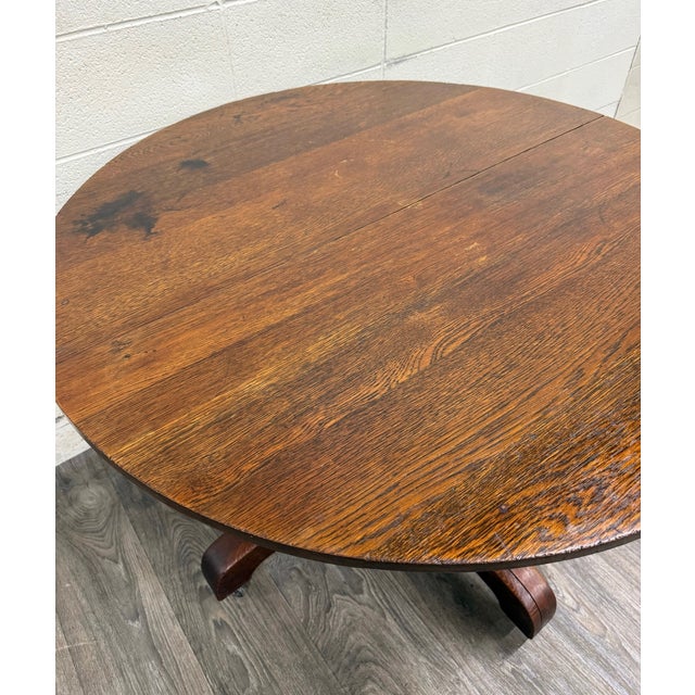 Late 19th Century Antique Mission Arts & Crafts Quarter Sawn Tiger Oak Dining Table For Sale - Image 5 of 10