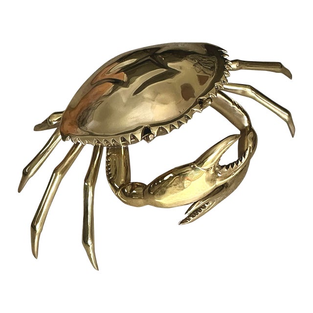 Vintage Coastal Monumental Polished Brass Crab For Sale