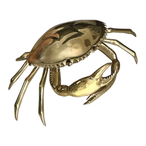 Vintage Coastal Monumental Polished Brass Crab