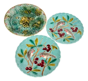 Antique French Majolica Plates, 1800s, Set of 3