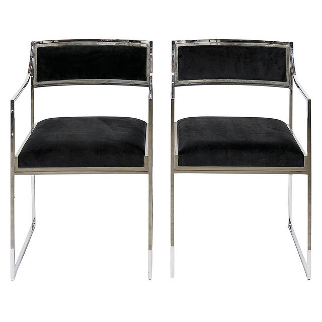 Metal Mid-Century Modern Italian Chrome and Velvet Chairs, 1970s, Set of 6, Set of 6 For Sale - Image 7 of 8