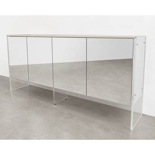 Vintage Mirrored White Laminate & Lucite Credenza For Sale - Image 12 of 14