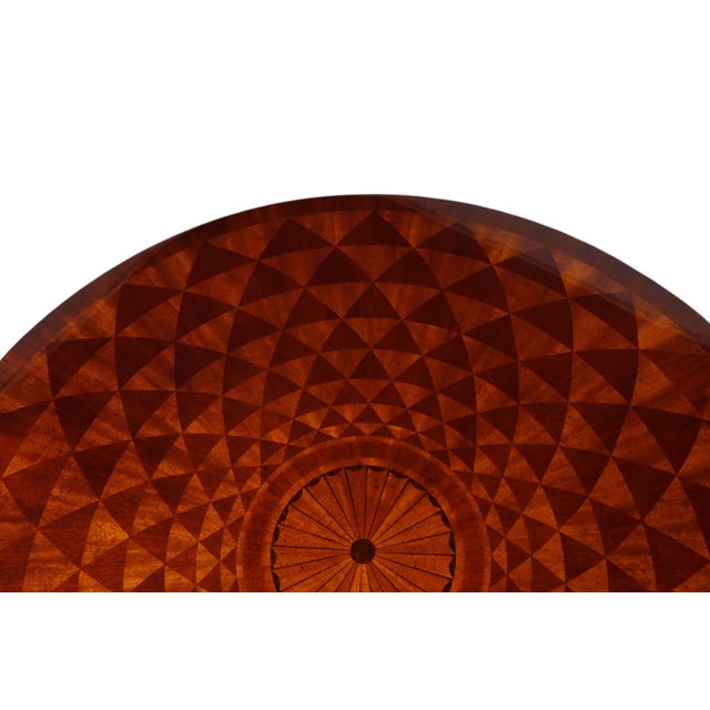 Reproduction English Regency style centre table with an intricate spyrograph parquetry design, made by Scarborough House...