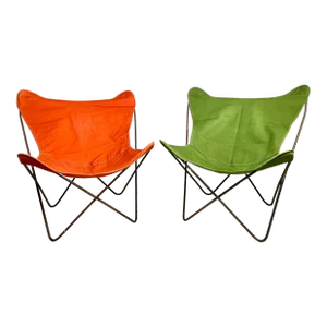 Mid Century CastIron Butterfly Chairs With Canvas Slings - a Pair