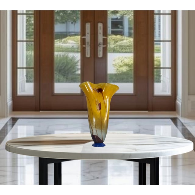 Yellow Horia-Constantin Puscariu Signed 17 + Tall Abstract Floral Art Glass Vase For Sale - Image 8 of 18