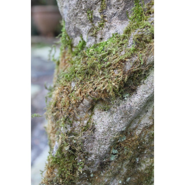 Garden Statue in Reconstituted Stone with Figure of Classical Maiden Holding Flowers For Sale - Image 12 of 16