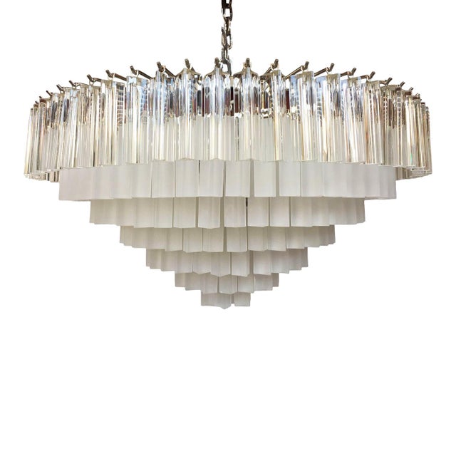 Contemporary Transparent-Sandblasted Triedro Murano Glass Chandelier in Venini Style For Sale - Image 6 of 6