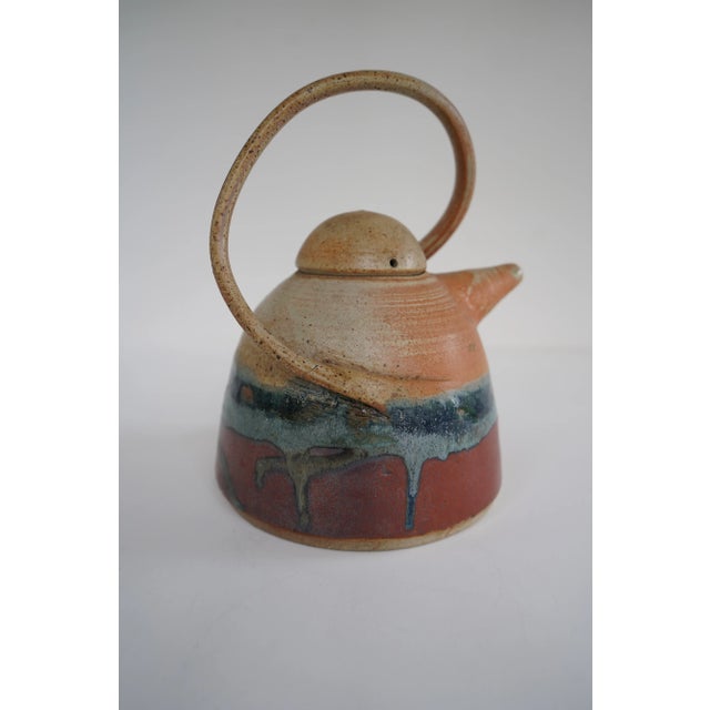 Beige 1980s Signed Art Pottery Teapot With Lid For Sale - Image 8 of 13
