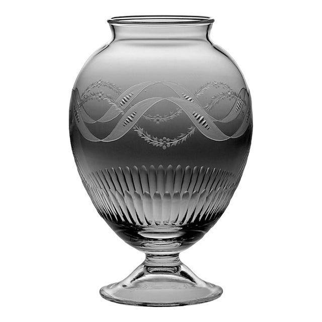 Italian Neoclassical Style Crystal Vase with Festoon Engravings, 1983 For Sale