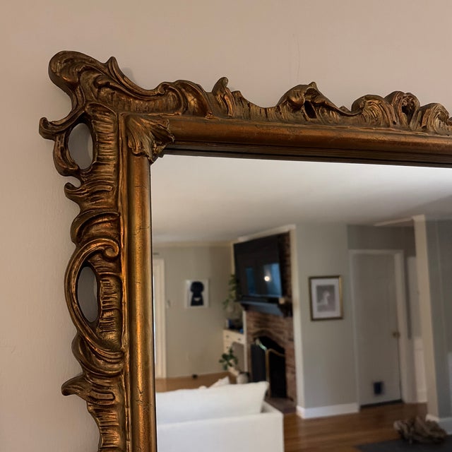 Vintage Rococo Revival Carved Gold Wall Mirror | Large Ornate Gilt Frame For Sale In Charlotte - Image 6 of 9