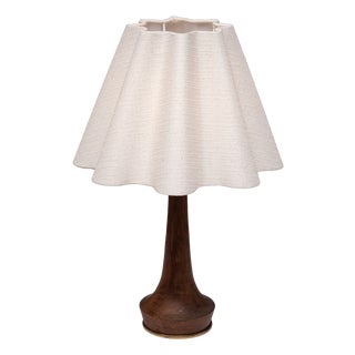 Teak and Brass Table Lamp with Wavy Shade, Denmark, 1960s For Sale