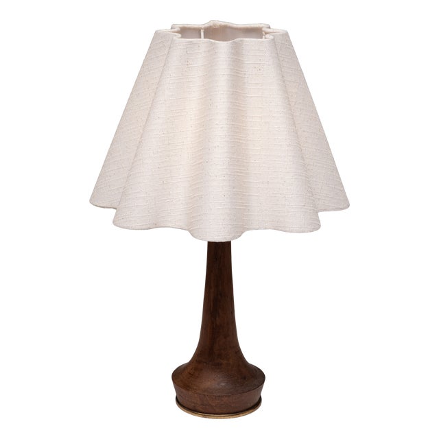 Teak and Brass Table Lamp with Wavy Shade, Denmark, 1960s For Sale