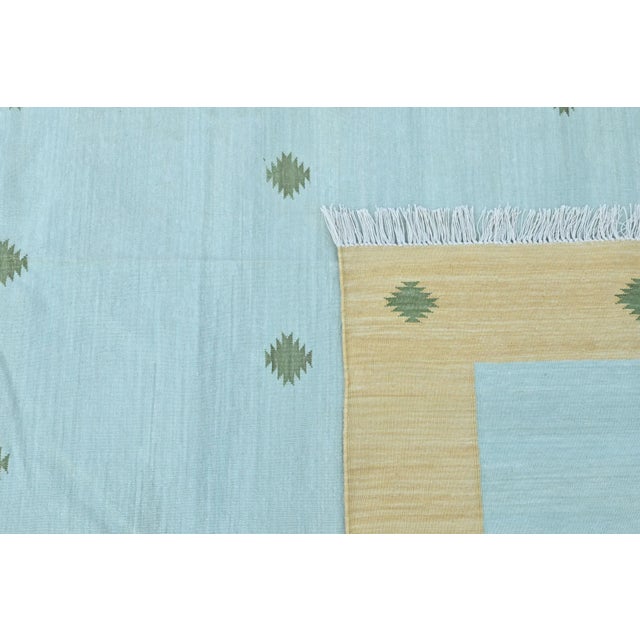Indian Kolkata Rug, 5' x 8', Seaglass, Camel and Dark Green For Sale - Image 3 of 6