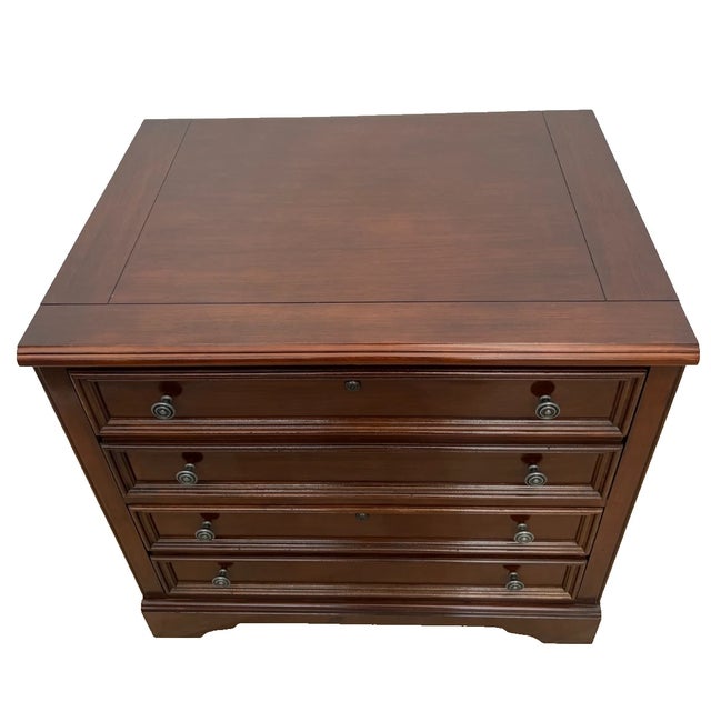 1980s Lateral File Cabinet, Two Locking Drawers Keys, Desk Height Banded Mahogany For Sale In Palm Springs - Image 6 of 11