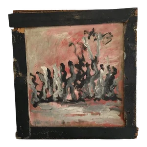 Purvis Young 1990's Abstract Figural Painting on Board and Handmade Frame