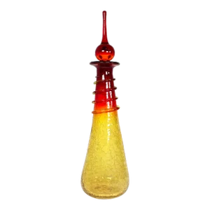 1960's Handblown Spiral Amberina Crackle Glass Decanter