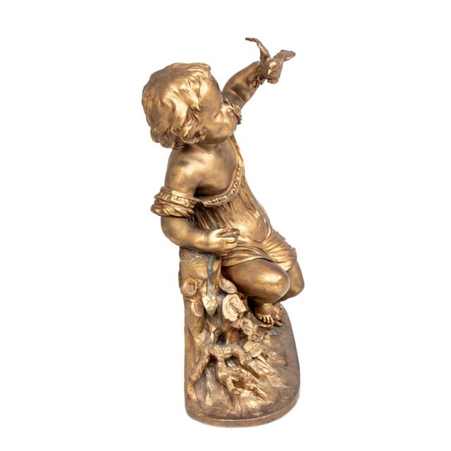 French Auguste Moreau "The Egg Thief" Gilt Bronze For Sale - Image 3 of 6