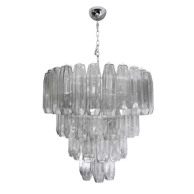 1980s Large Pearl Grey Blown Murano Poliedri Glass Chandelier, 1980s For Sale - Image 5 of 10