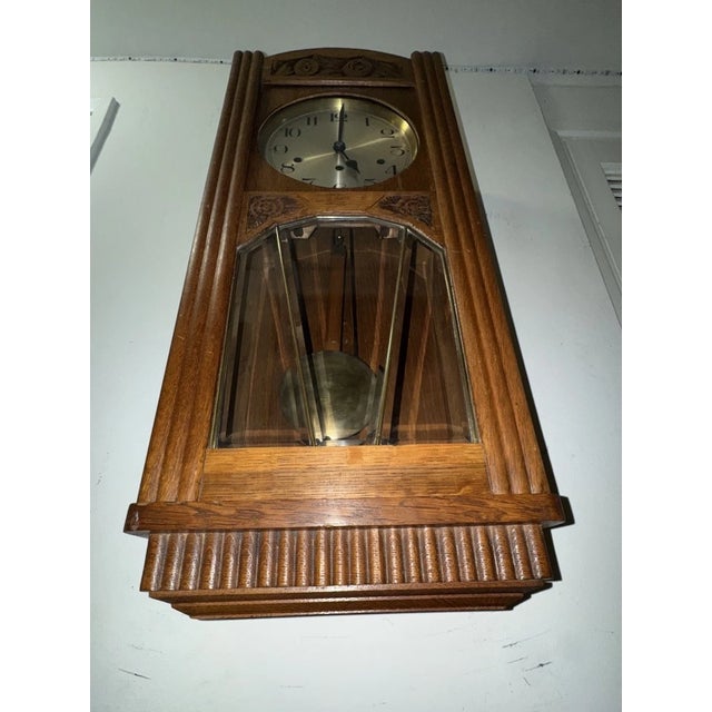 Antique German Box Regulator Wall Clock, Westminster Quarter Strike Chimes For Sale - Image 4 of 9