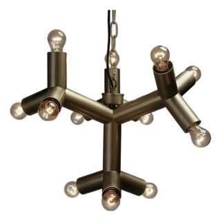 Snow Flake Chandelier, Metal with Brass Finish For Sale