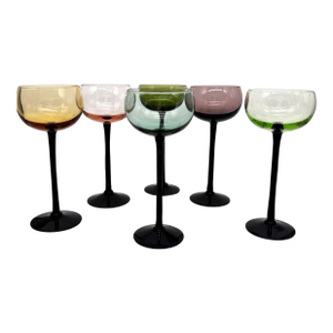 Set of Six Black Stem Colored Cocktail Glasses, Circa 1980s