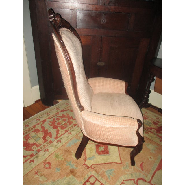 Traditional Antique Walnut Renaissance Revival Hand Carved With Ladies Face Parlor Chair For Sale - Image 3 of 12
