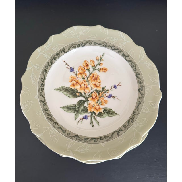 Early 21st Century Sage Green With Flowers “Vintage Garden” Plates- Set of 4 For Sale - Image 12 of 12