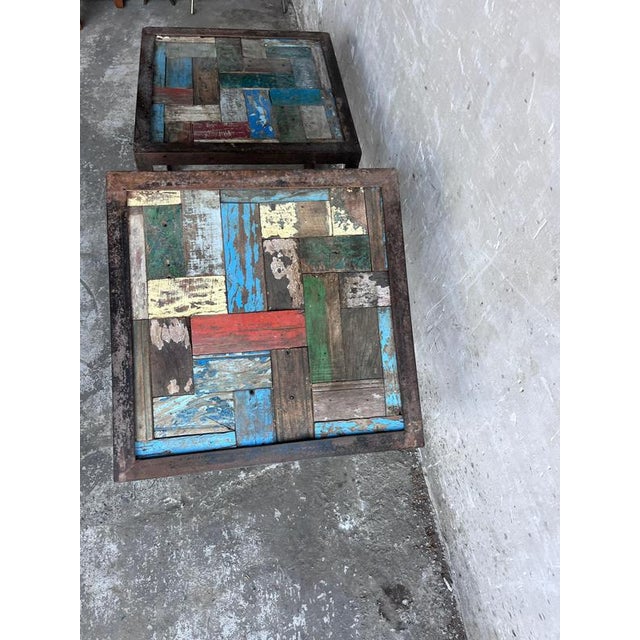 Reclaimed Wood and Iron Bedside Tables, Set of 2 For Sale - Image 5 of 10