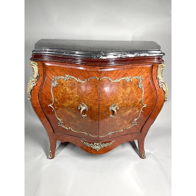 French 1900s French Louis XVI Mahogany Bronze Marble Commode For Sale - Image 3 of 12