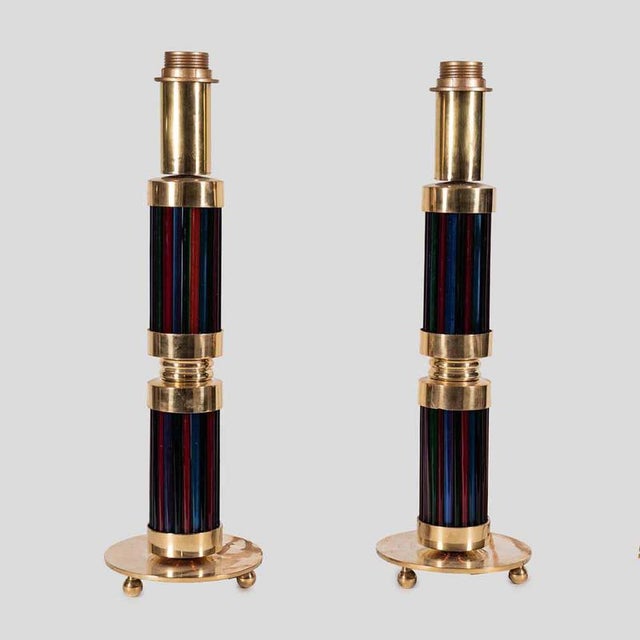 Murano Glass and Brass Table Lamps, 1970s, Set of 2 For Sale - Image 9 of 12