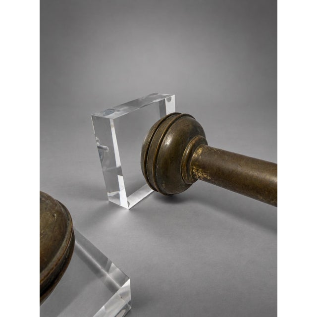 Mid 19th Century Pair of 19th C, French Brass Fleur-De-Lis Gate Post Finials on Lucite Bases For Sale - Image 5 of 8