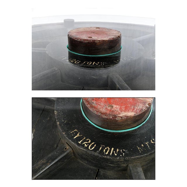 1920s Vintage Wooden Coffee Table with Glass Top and Iron Legs For Sale - Image 5 of 6