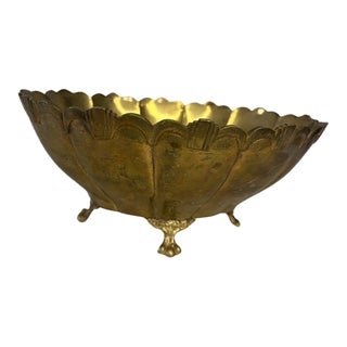 Vintage Scalloped Brass Compote Bowl With Lion Paws Footers For Sale