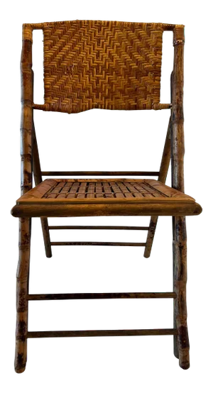 Vintage Bamboo and Woven Rattan Back Folding Chair