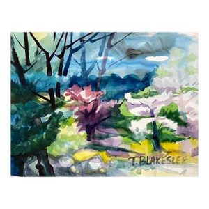 1960s Tina Blakeslee Modern Spring Landscape Painting