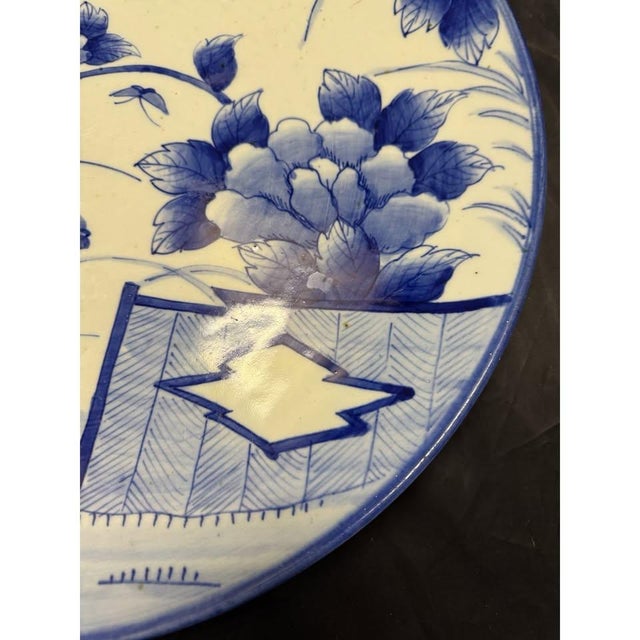 Ceramic Rare 19c Antique Japanese Blue White Arita Charger Dish Plate Big Platter 18.5” For Sale - Image 7 of 11