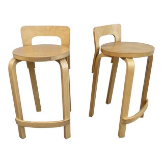 Pair of Artek Alvar Aalto K65 Stools For Sale