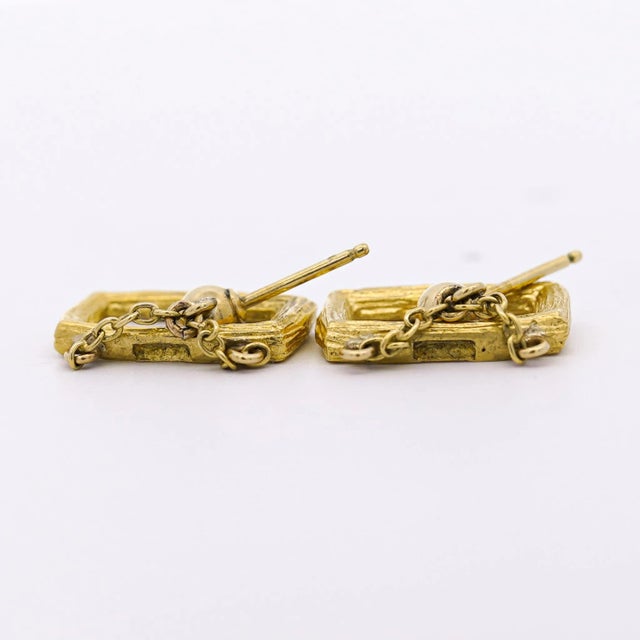 2000 - 2009 Vintage Bucherer 18k Yellow Gold Brushed Finish Dangle Earrings - 2 Pieces For Sale - Image 5 of 6