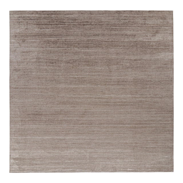Rug & Kilim’s Oversized Textural Square Rug in Solid Beige-Brown Striae For Sale