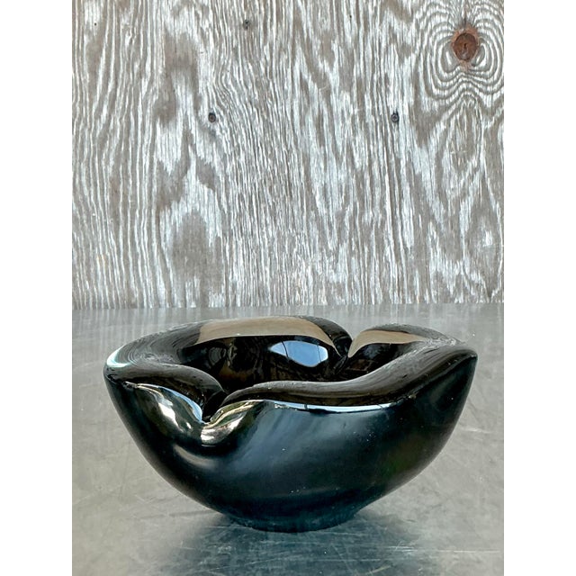 Mid-Century Modern Vintage Boho Black Art Glass Bowl For Sale - Image 3 of 11