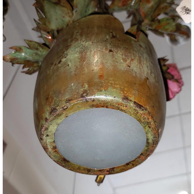 Metal 1970s Garland Faulkner Floral Tole Chandelier For Sale - Image 7 of 8