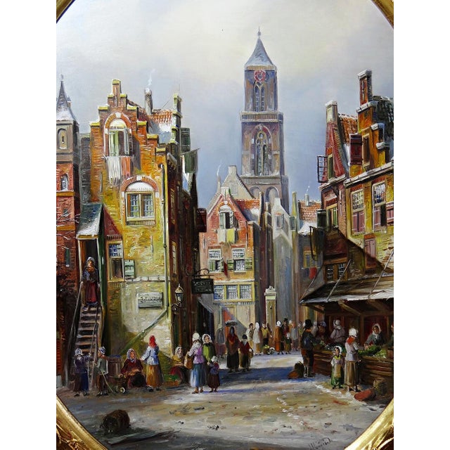 John Haanstra, Large Urban Scene, Oil Painting on Wood, 1970s, Framed For Sale - Image 7 of 16